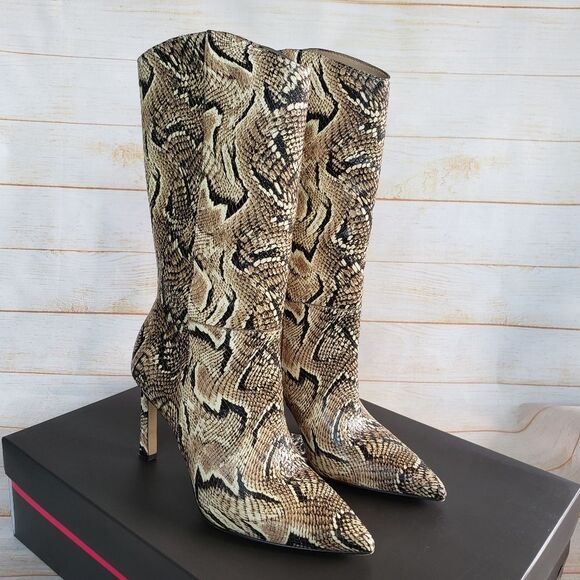 Vince Camuto Leather Senimda Pointy Toe Snake Print Heeled Boots Size 8 1/2M - Picture 1 of 16